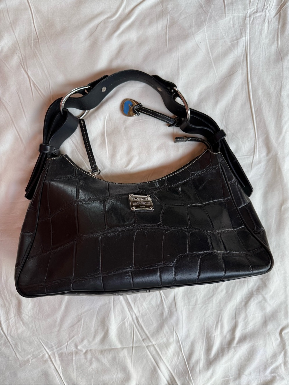 Authentic Dooney & Bourke Black Croc-Embossed Shoulder Hobo